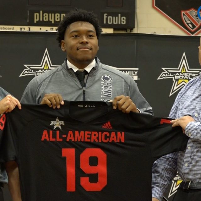 4-star OL Caedan Wallace Receives his All-American Jersey